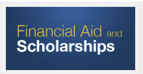 Gold and white Financial Aid words on blue background
